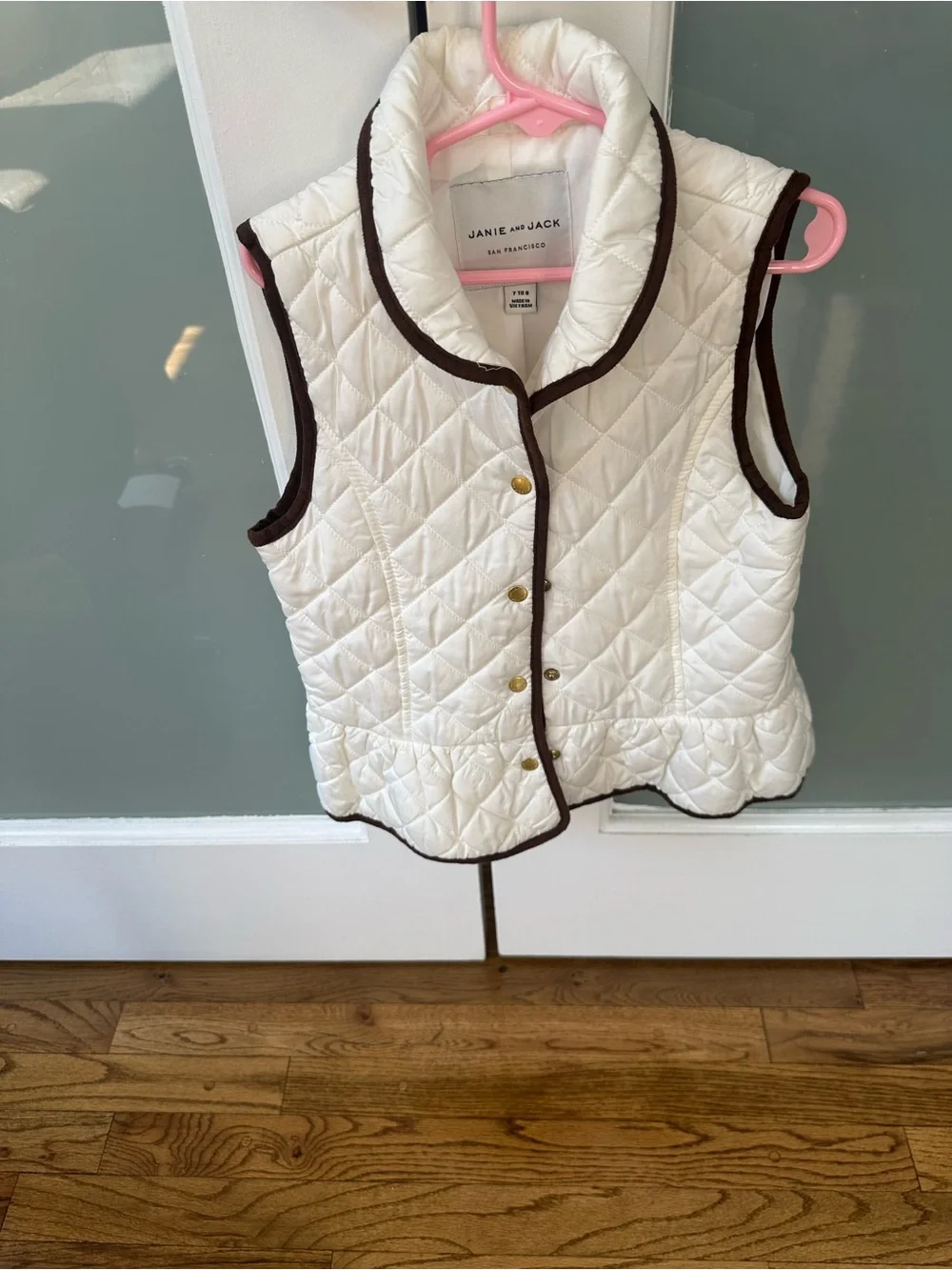 Janie and Jack Kids Quilted Vest - White with Brown Trim 2 blazers